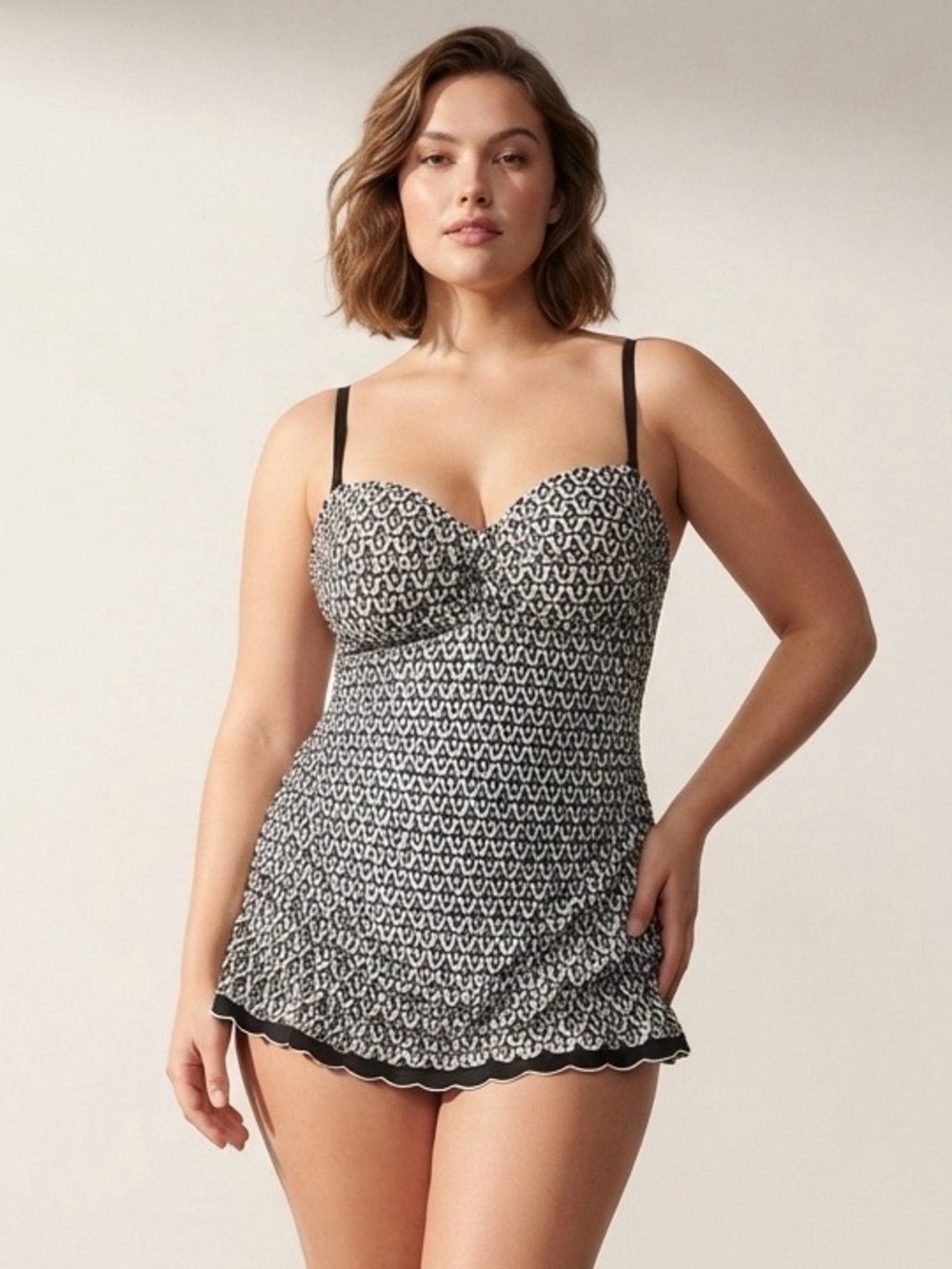 Apt. 9 Black & White Printed One-Piece Swim dress /minor flaw